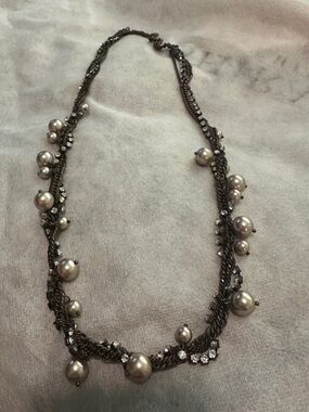 J. Crew Bronze Multi Strand Pearl & Crystal Necklace